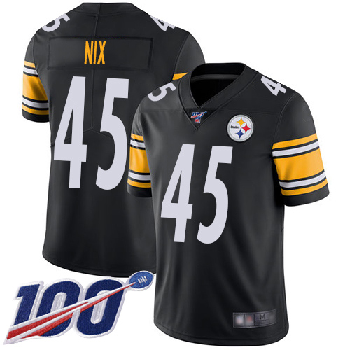 Men Pittsburgh Steelers Football #45 Limited Black Roosevelt Nix Home 100th Season Vapor Untouchable Nike NFL Jersey